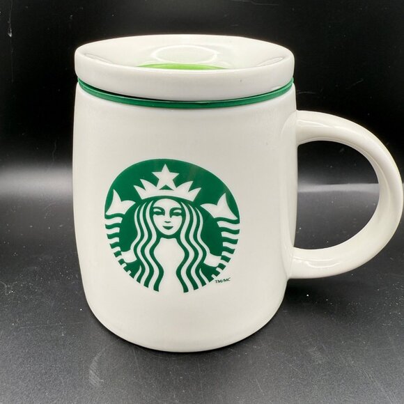 Starbucks Other - Starbucks 2011 16 oz White Ceramic Travel Mug Green Mermaid Green Silicone Lid